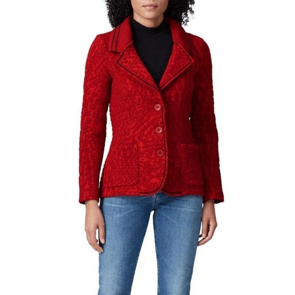 Aldomartins Red Jacquard Textured 3-Button Blazer Jacket Women's Size US 8 - Picture 1 of 7